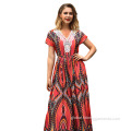 Summer Loose Dresses Sexy Woman v-neck Flower Printed maxi Beach Dress Supplier